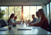 Espace de travail moderne avec equipe diverse en pleine action
