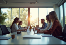 Espace de travail moderne avec equipe diverse en pleine action