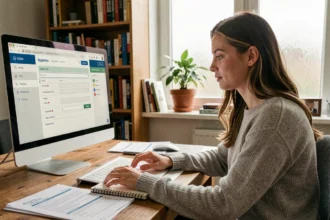 Jeune femme consultant le portail Cyclades pour son inscription en tant que candidate libre aux examens
