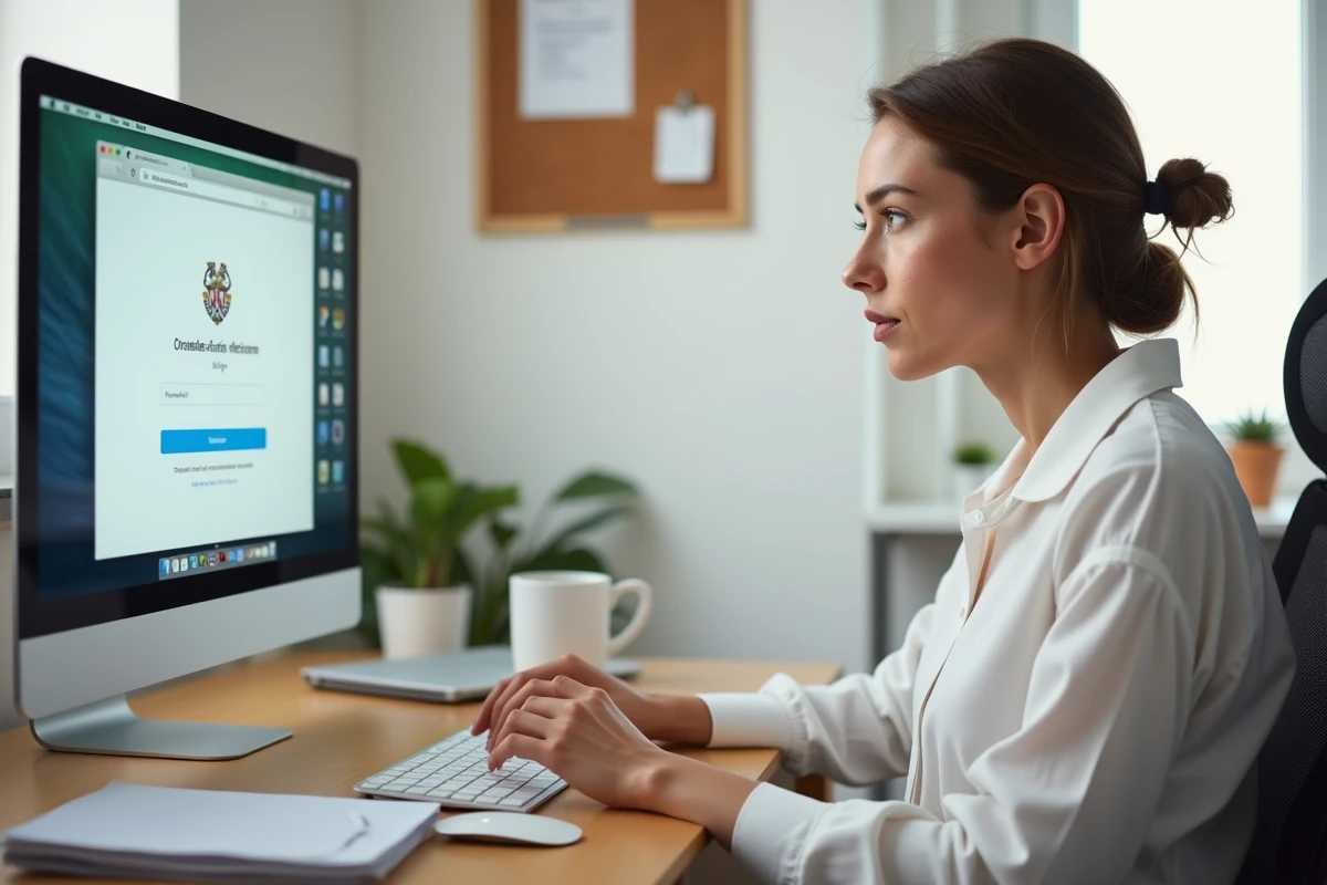 Femme se connectant à la messagerie académique Aix-Marseille depuis un bureau à domicile sur ordinateur de bureau