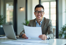 Demande d emploi souriante au bureau lumineux