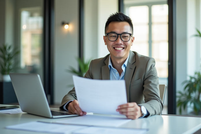 Demande d emploi souriante au bureau lumineux
