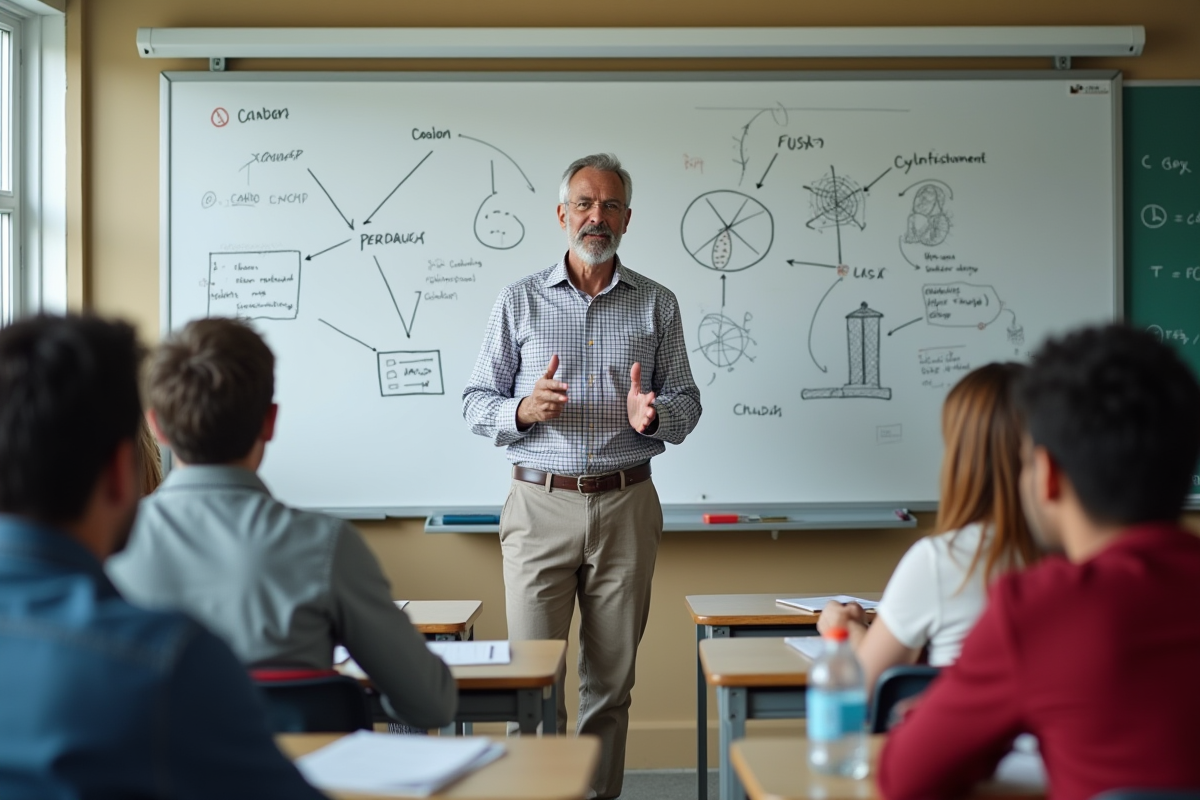 Enseignant expliquant des diagrammes en classe