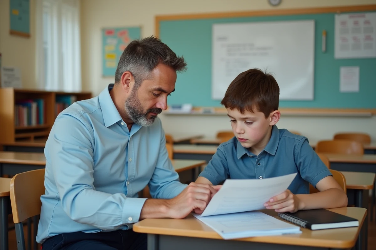 Enseignant spécialisé accompagnant un élève de SEGPA en soutien individualisé au collège