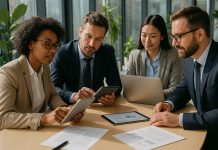 Groupe de professionnels collaborant dans un bureau moderne