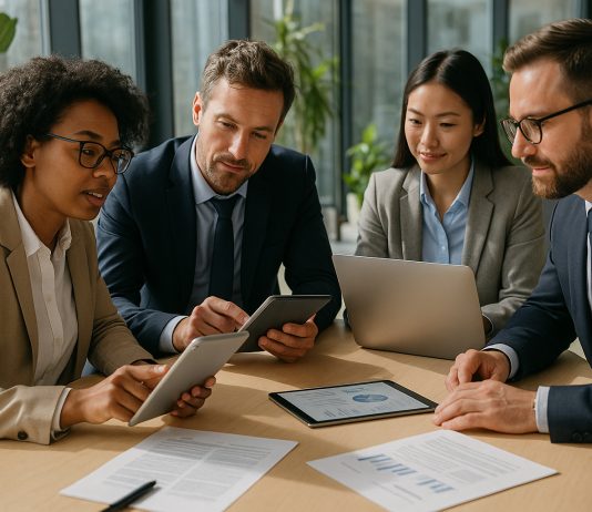 RH : les nouvelles compétences clés pour un marché du travail en mutation Groupe de professionnels collaborant dans un bureau moderne