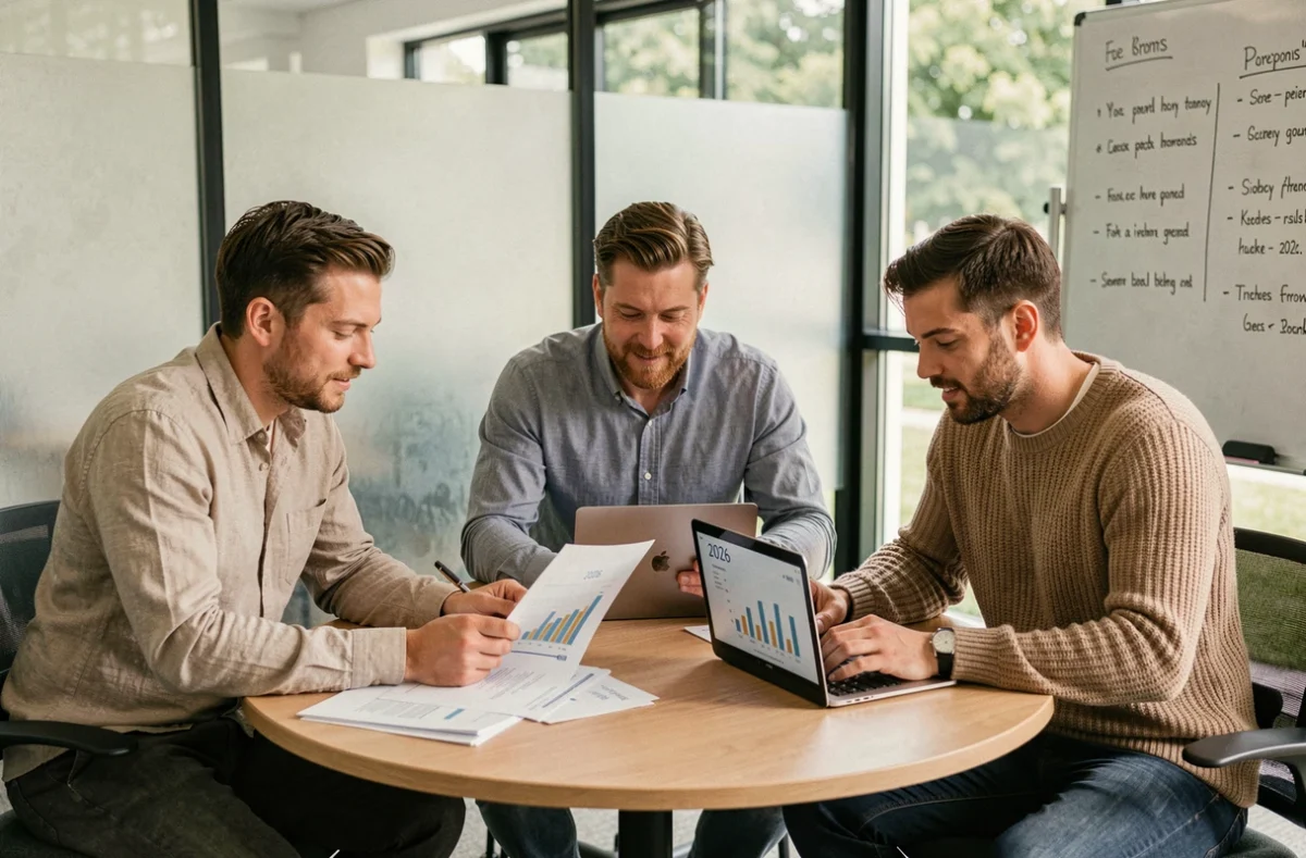 Groupe de professionnels analysant les nouveautés et tendances 2026 lors d'une réunion collaborative