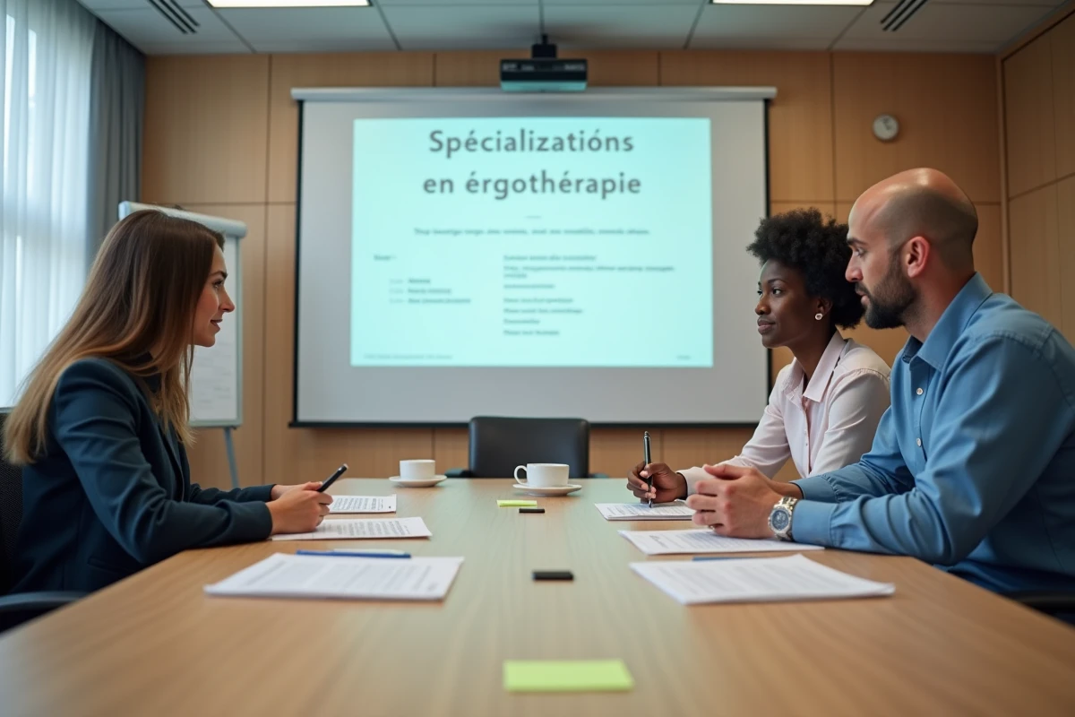 Groupe d'ergothérapeutes participant à un atelier de formation professionnelle sur les spécialisations de carrière