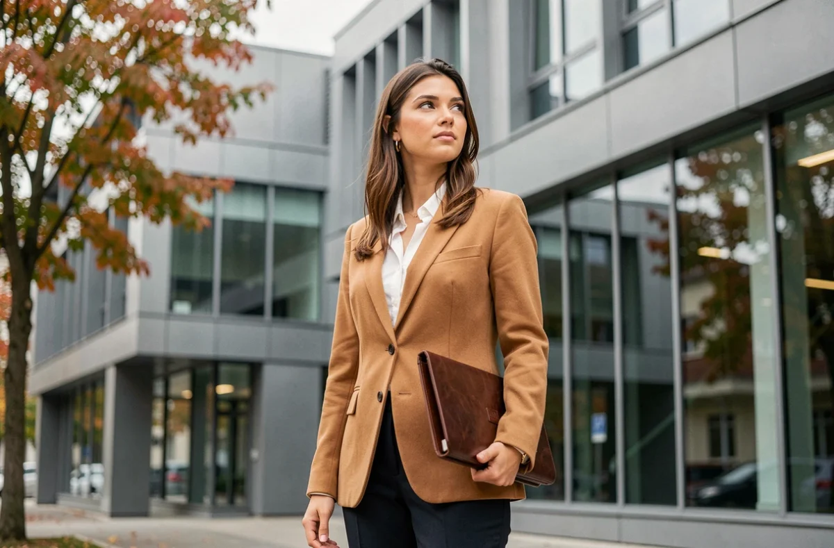 Étudiante devant le campus moderne de l'ESCE International Business School dans les Hauts-de-Seine