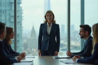 Femme en costume d'affaires lors d'une réunion en entreprise