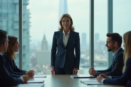 Femme en costume d'affaires lors d'une réunion en entreprise