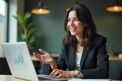 Femme d'affaires confiante parlant dans un coworking