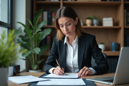 Femme d affaires concentrée sur des documents financiers