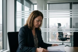 Femme d affaires en bureau moderne avec documents