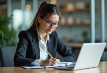 Boostez votre productivité au travail : techniques et astuces efficaces Femme concentrée en bureau moderne pour article sur organisation