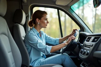 Femme en conduite d un campervan Esterel Aix dans l intérieur