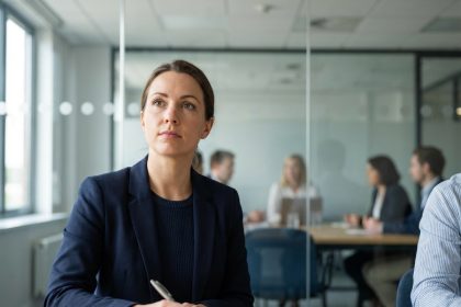 Femme confiante en formation dans un bureau moderne