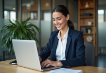 Femme professionnelle en finance dans un bureau moderne