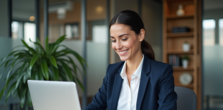 Femme professionnelle en finance dans un bureau moderne