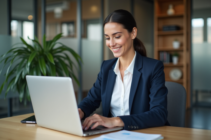 Femme professionnelle en finance dans un bureau moderne