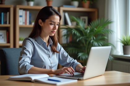 Femme professionnelle en formation en ligne au bureau