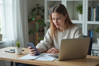 Jeune femme concentrée sur son ordinateur portable pour un reset de mot de passe