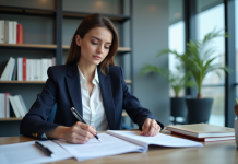Diplôme pour devenir gestionnaire de portefeuille : les études nécessaires Jeune femme en costume de finance dans un bureau moderne