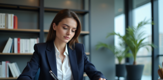 Diplôme pour devenir gestionnaire de portefeuille : les études nécessaires Jeune femme en costume de finance dans un bureau moderne