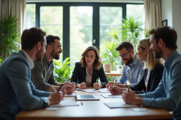 Groupe de professionnels en réunion dans un bureau moderne