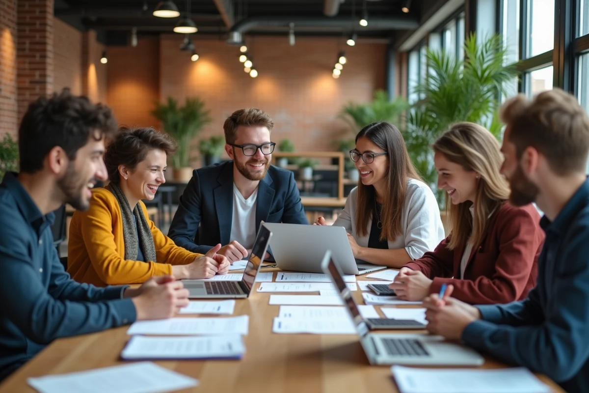 Jeunes professionnels discutant autour d
