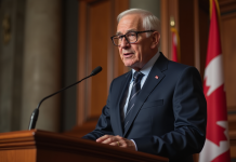 Père de la loi 101 : décryptage de son impact au Québec Homme agee en costume navy parlant au Quebec