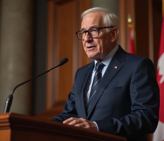 Père de la loi 101 : décryptage de son impact au Québec Homme agee en costume navy parlant au Quebec