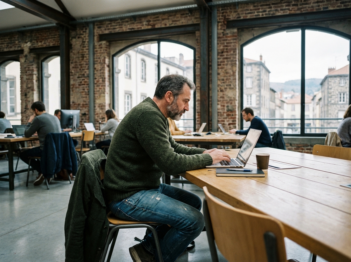 Homme travaillant dans un espace partagé à Clermont-Ferrand