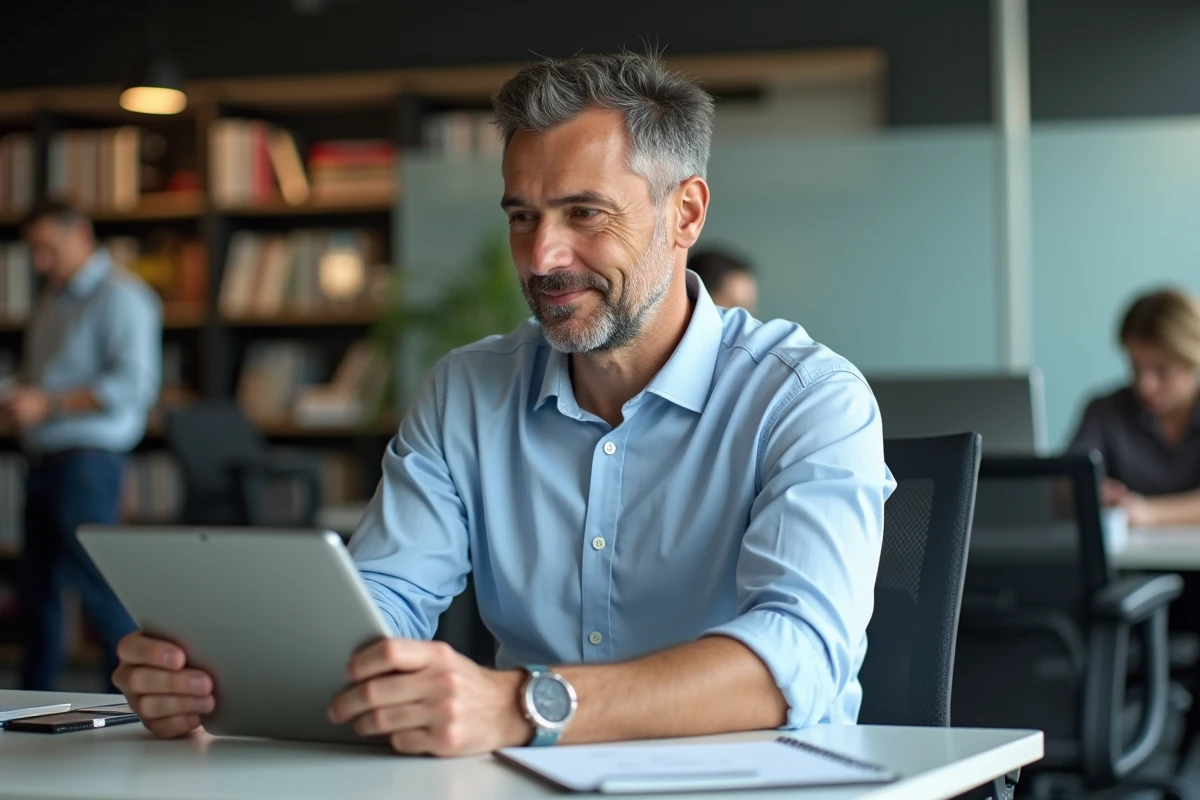 Homme d age moyen travaillant en coworking