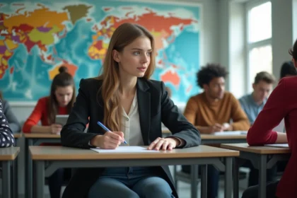 Jeune femme en formation prenant des notes en classe