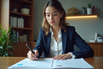 Jeune femme en formation dans un bureau moderne