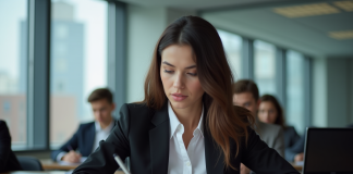 Analyste financier : choisir la meilleure formation pour réussir sa carrière Jeune femme en formation finance dans une salle moderne