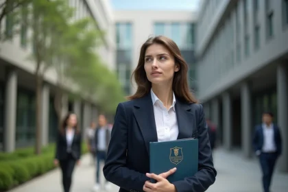 Jeune femme ingénieure en université avec dossier