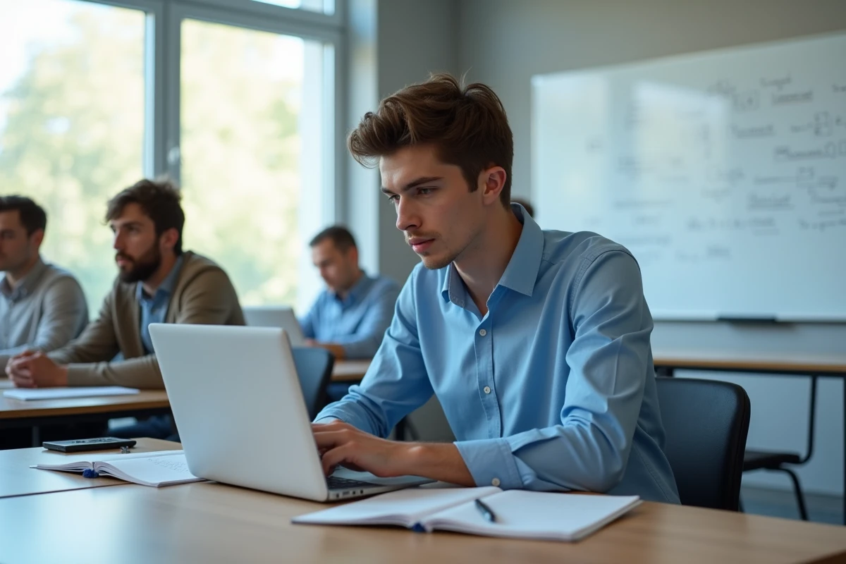 Jeune homme étudiant des exercices de mathématiques en classe