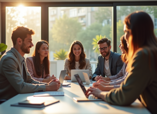 Groupe de jeunes professionnels à Bordeaux en réunion