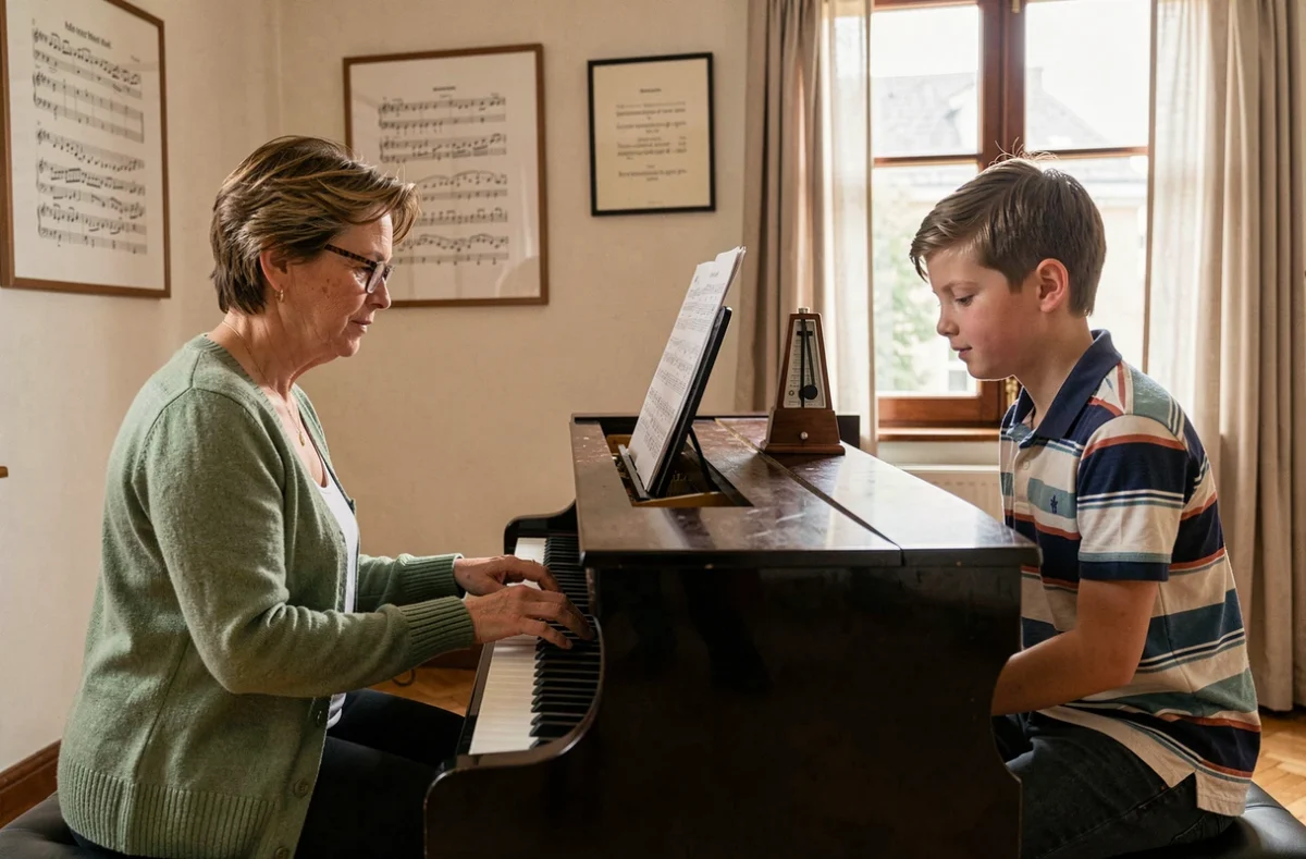 Cours particulier de piano entre professeur et élève dans le studio La Leçon de Piano à Lille