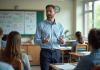 Professeur confiant devant classe de lycéens en pleine explication