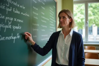 Professeure de français expliquant la conjugaison du passé simple