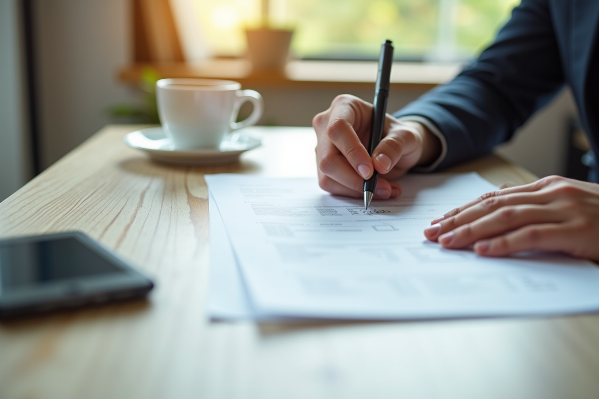 Mains remplissant un formulaire d emploi le matin