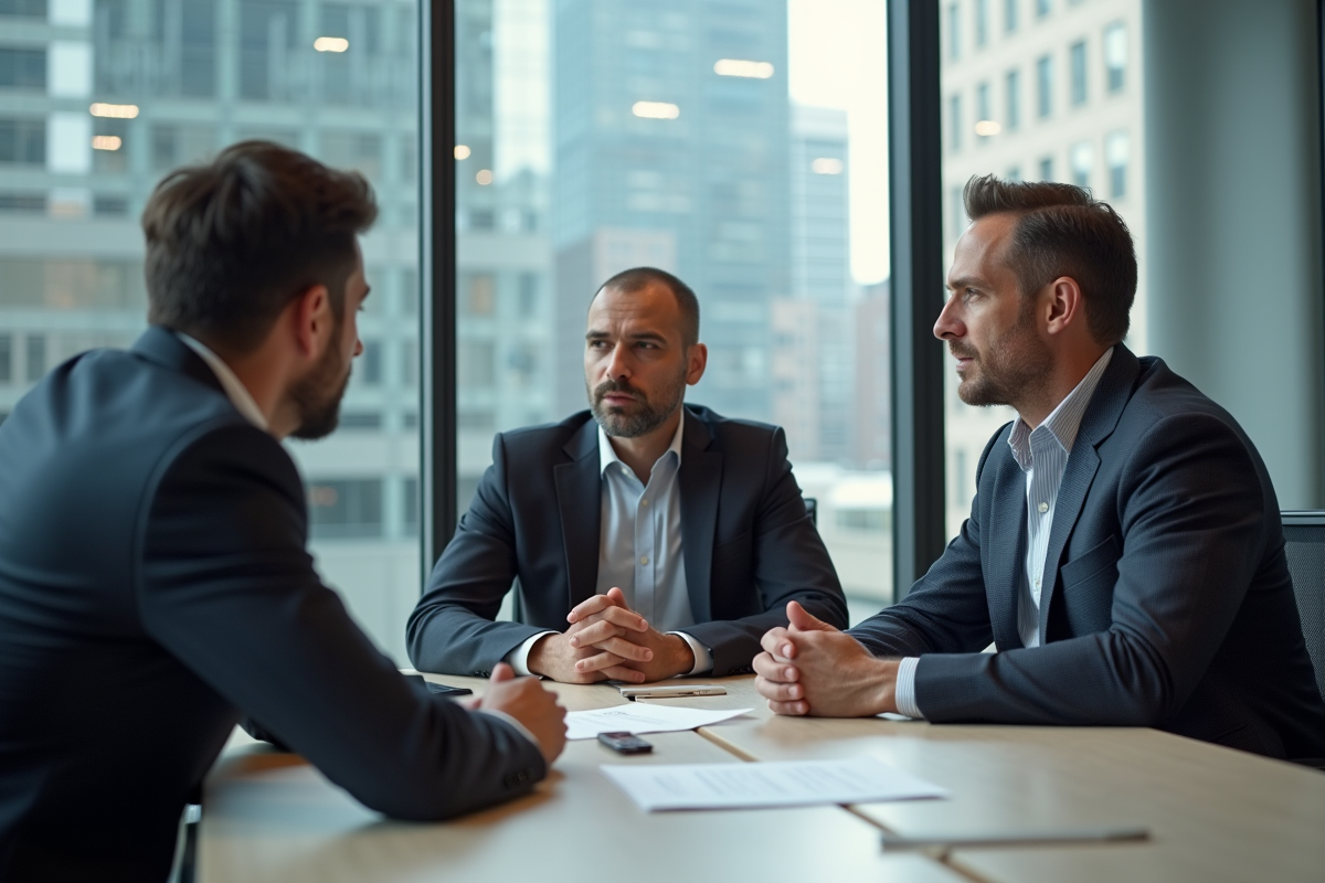 Groupe de professionnels discutant autour d une table
