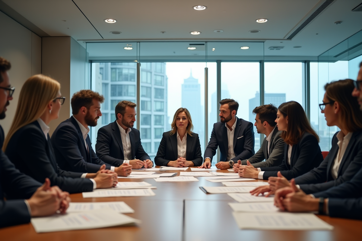 Groupe de professionnels discutant autour d