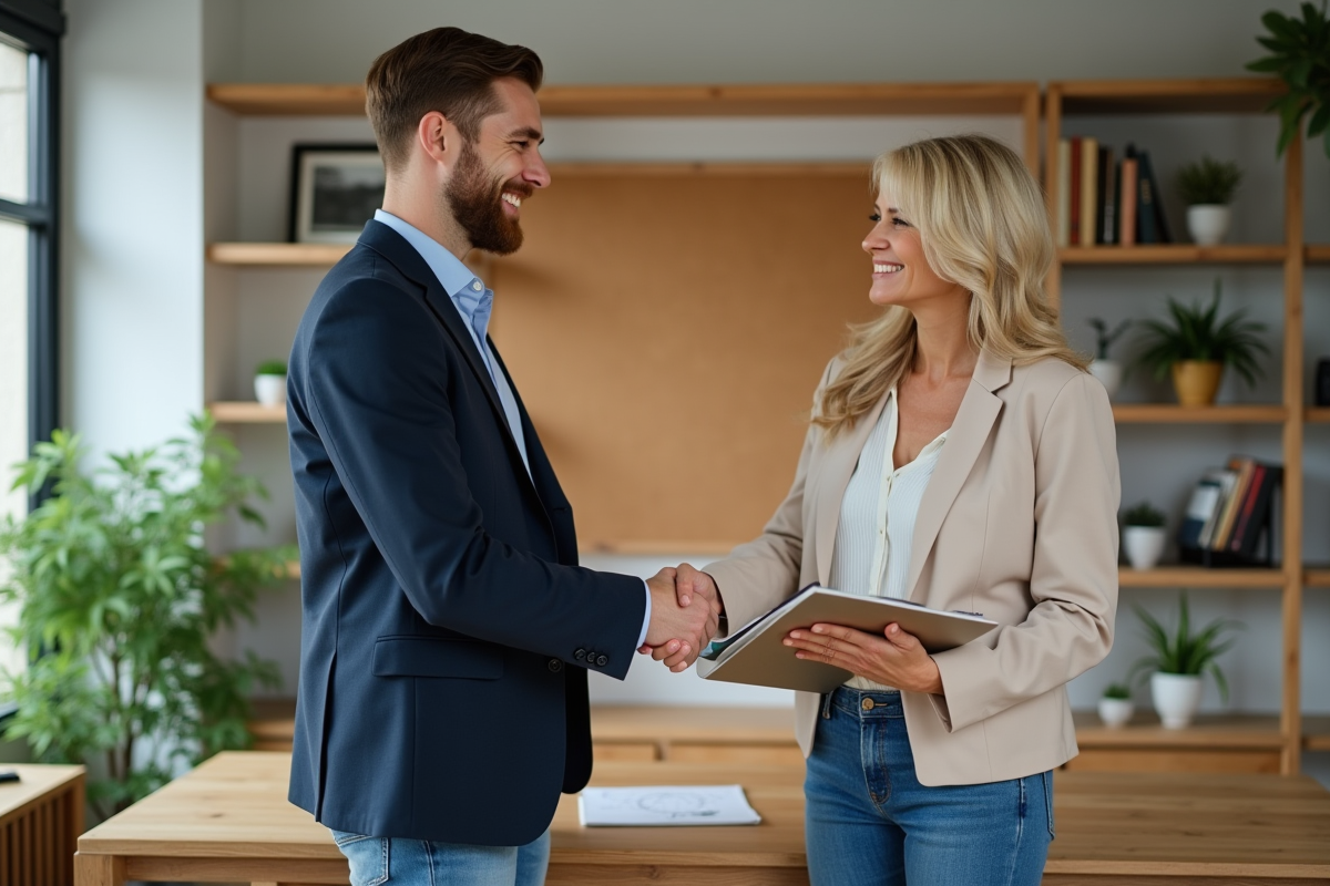 Jeune homme souriant serrant la main d